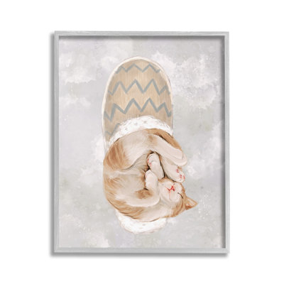 Kitten Sleeping in Slipper Framed Giclee Art by Ziwei Li