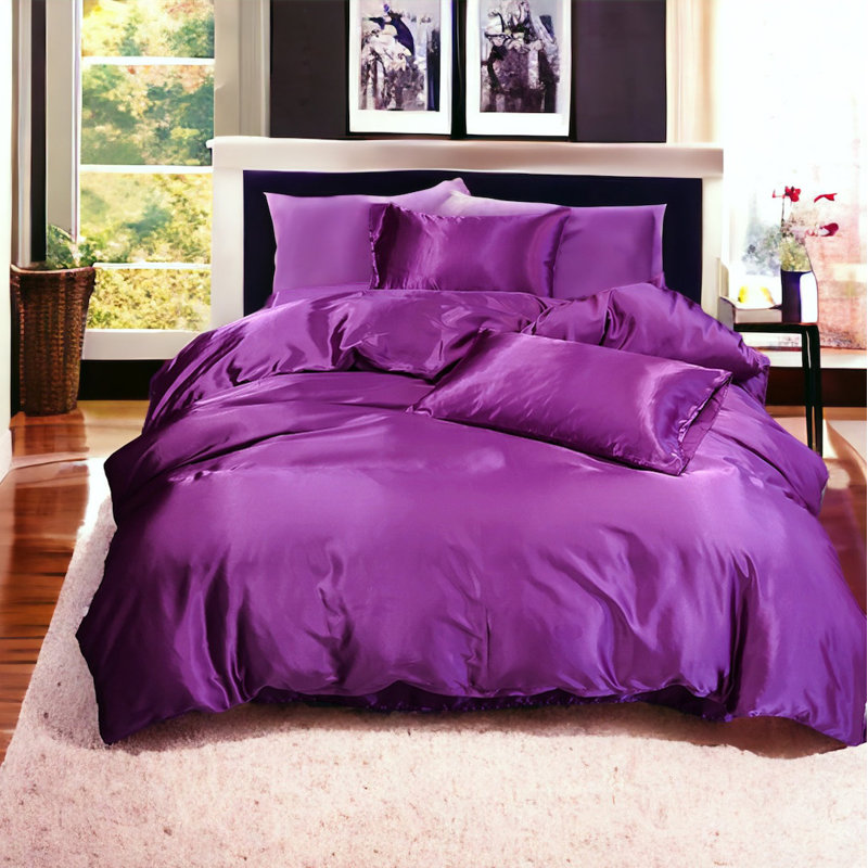 Silk Like Satin Duvet covers soft Lightweight 3 Pieces Silky Bedding with Zipper Closure, Queen Duvet Cover + 2 Pillowcases