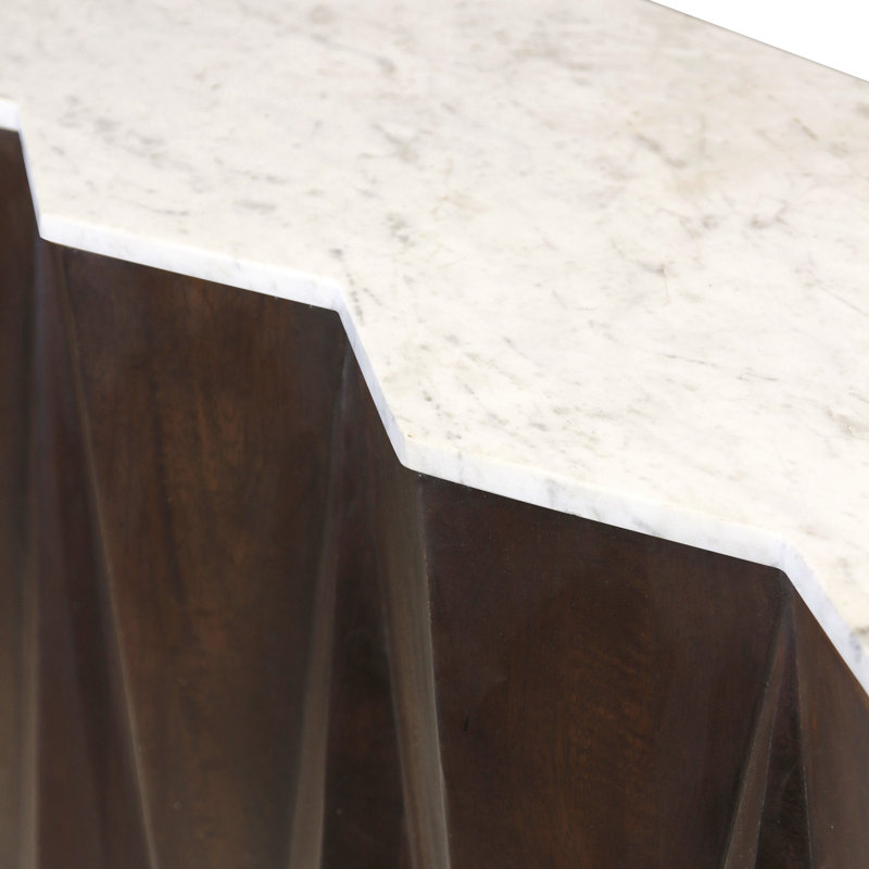 Sawtooth Edge Console Table - Solid Mango Wood Base with a Floating Marble Top - 16" x 52" x 30"