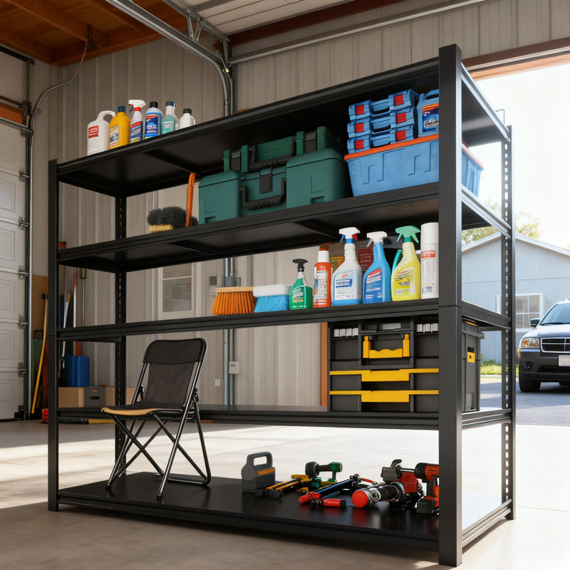 Étagère de garage robuste à 5 niveaux, support de rangement réglable en métal d'une capacité de 3000 lb, tablettes industrielles sans boulons pour l'organisation d'entrepôt, de sous-sol et de garage