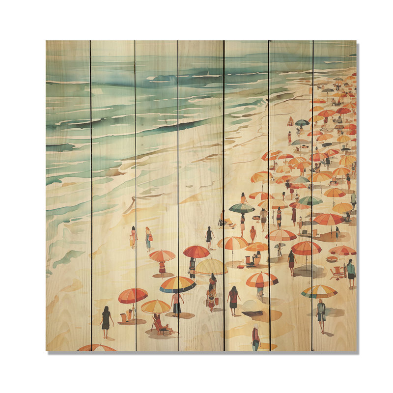 «Beach Day Umbrella Parade IV - Beach People On», reproduction de bois, H 15 po x l 15 po