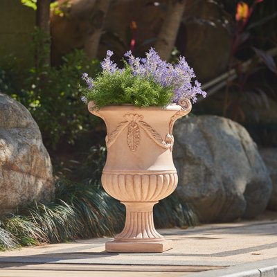 Traditional Classical MGO Flower Urn Planter with Floral Relief Detailing