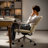 Genuine Leather Office Desk Chair with Wheels, Ergonomic Leather Executive Chair, Mid Back, Swivel Base with Adjustable Tilt, Modern Style, Luxury Aluminum Frame(Cream)-905267641-905267642