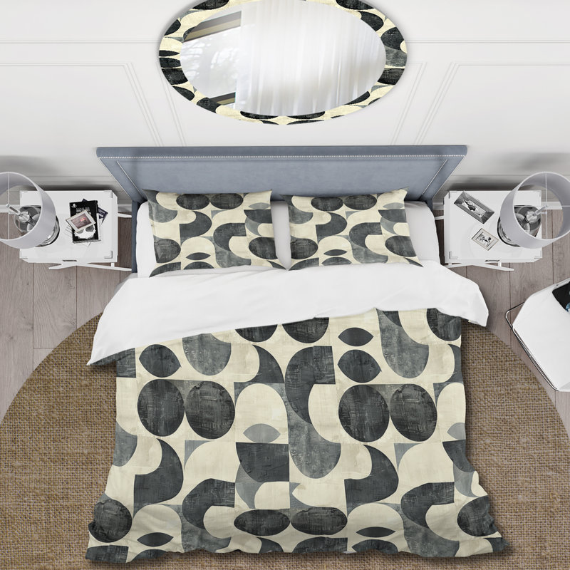 Ensemble de housse de couette gris anthracite Midcentury Circles Art IV - Midcentury