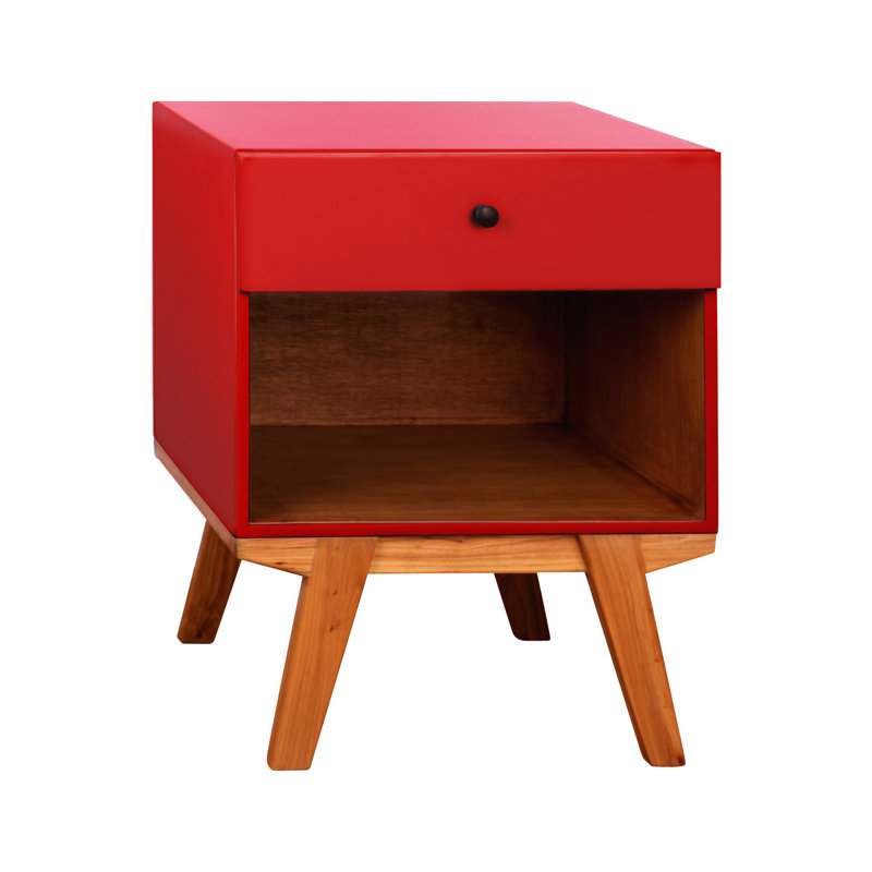 50.8cm W Solid Wood Bedside Table, Red