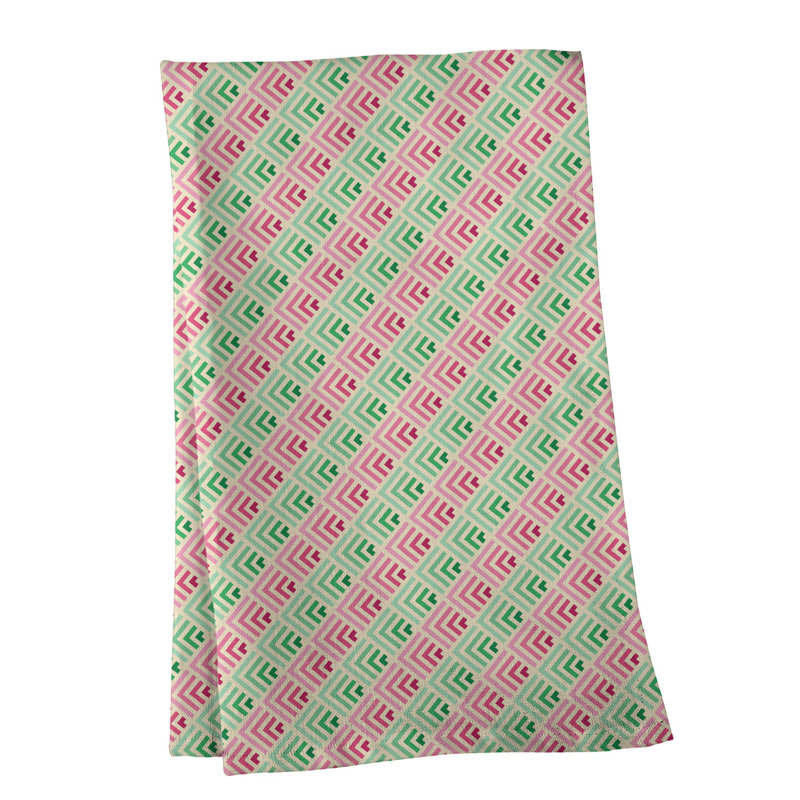 Torchon à motif géométrique à rayures, Rose/vert, Polyester sergé
