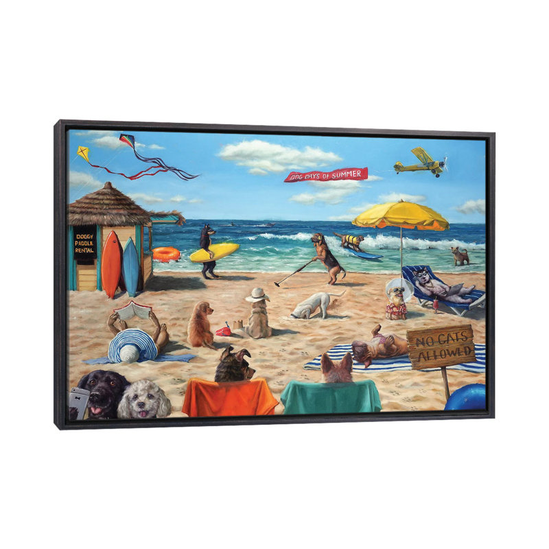 «Dog Beach» - reproduction d'art, H 18 po x l 26 po x P 1,5 po, Cadre noir vieilli