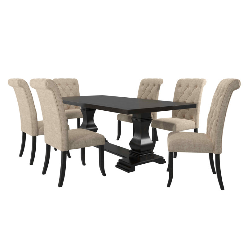 Biyron 6 - Person Trestle Dining Set, Beige