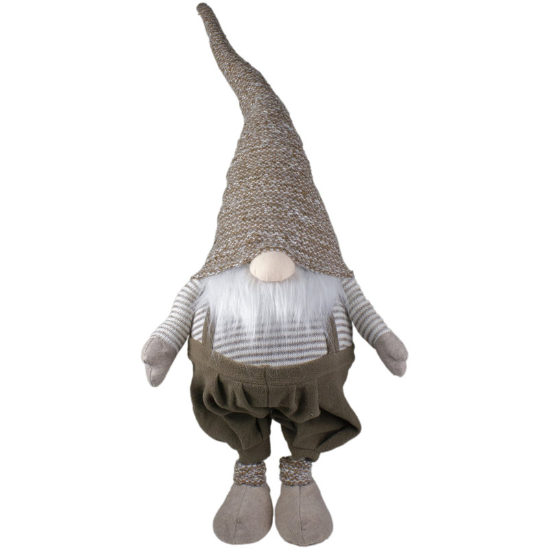 Grand gnome de Noël debout 34 po brun et blanc
