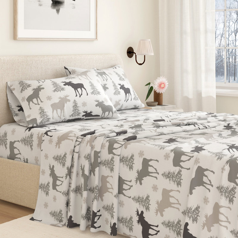 Ensemble de draps 100% flanelle d'hiver en coton turc, Orignal, Grand avec deux taies d'oreiller