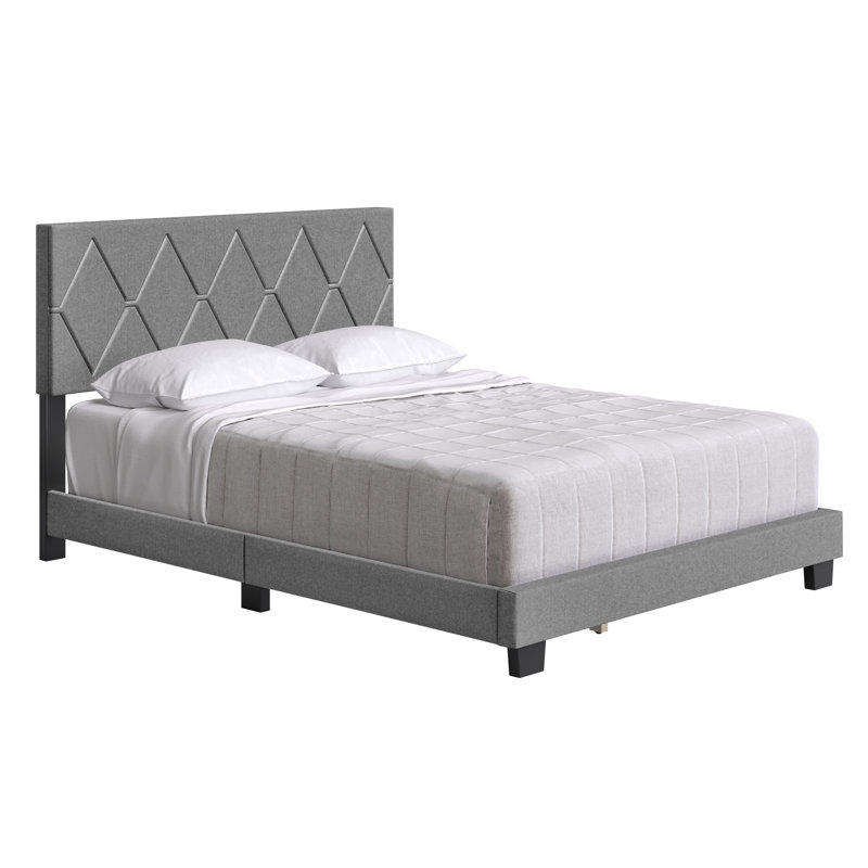 Diamond Linen Upholstered Platform Bed Frame with Adjustable Headboard - Boyd Sleep, Grey, Twin