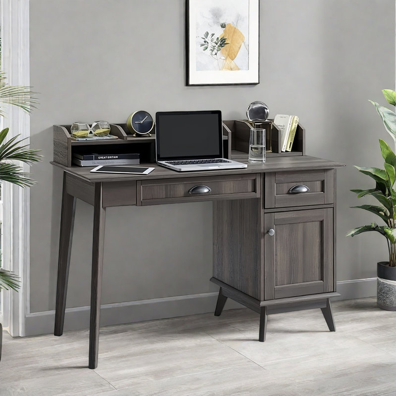 Bureau avec huche Cabral - poste de travail de bureau personnel 48 "avec bibliothèque, Chêne fumé
