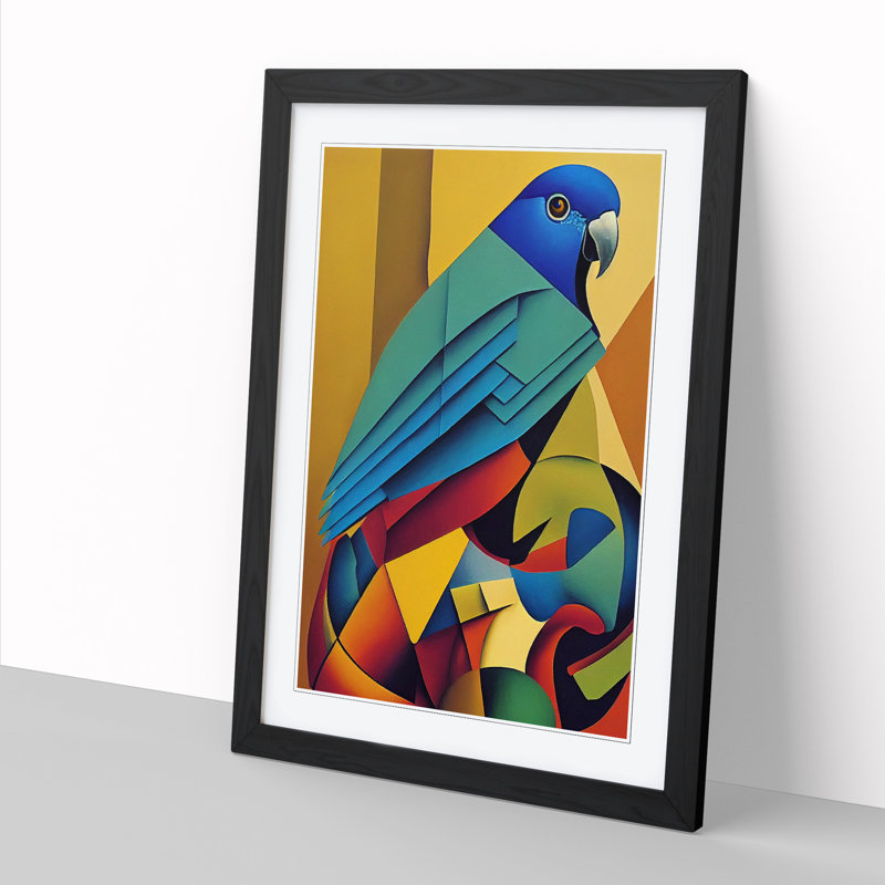 Parrot Cubism - Single Picture Frame Painting, 34cm H x 25cm W x 2cm D, Oak