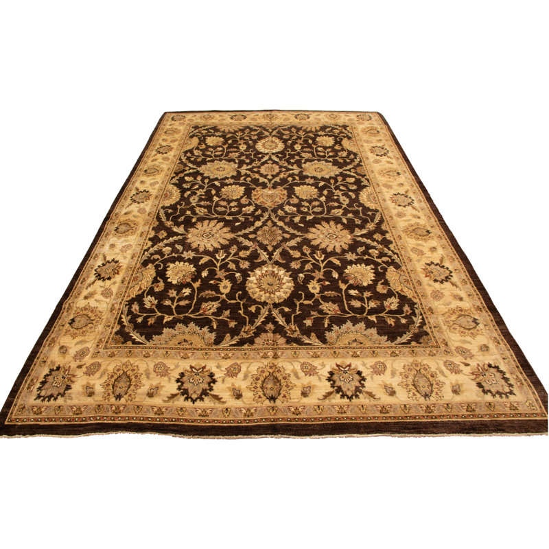 Tapis unique en laine noué à la main ushak brun foncé 10 pi x 16 pi 4 po One Age of a Kind Kind