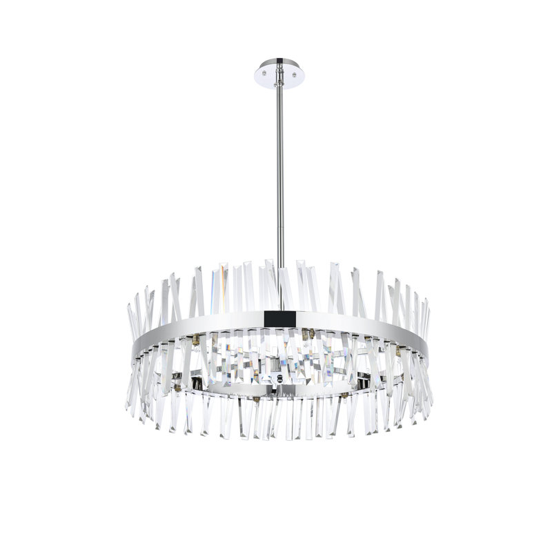 Lustre cylindrique unique et remarquable à 16 lumières avec accents de cristal Athol, H 12 po x l 32 po x P 32 po, Chrome