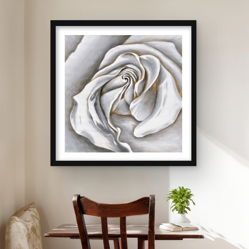 Rose blanche délicate - décor contemporain gris encadré