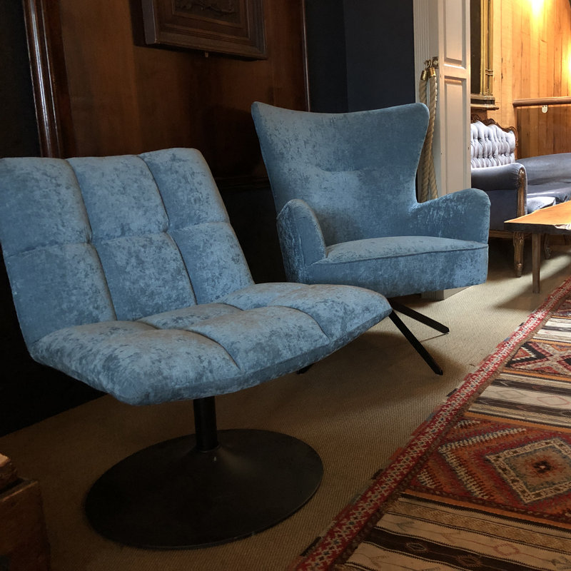 Birt Upholstered Swivel Accent Chair, Blue