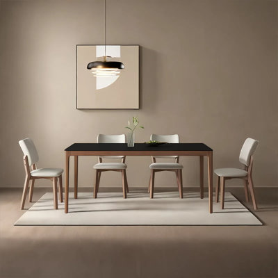 Simple rock plate black dining table and chair set