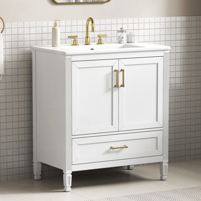 30 inch Elegant Fluted Bathroom Vanity with Ceramic Sink and Soft-Close Doors