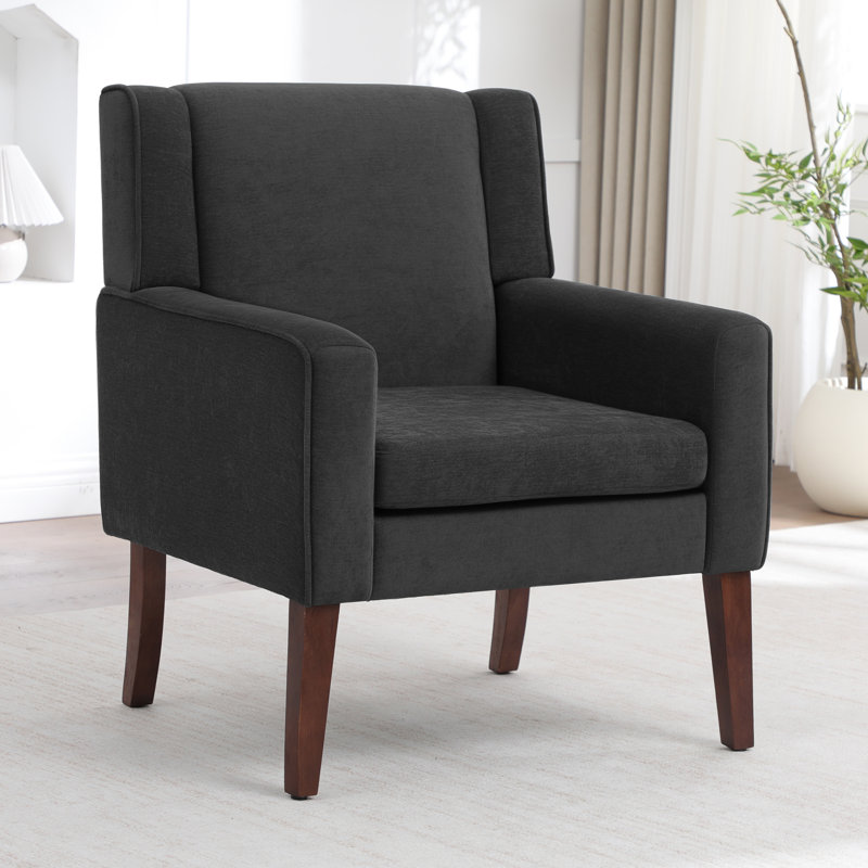 Mid-Century Accent Chairs Featuring Removable Cushions, Dark Gray