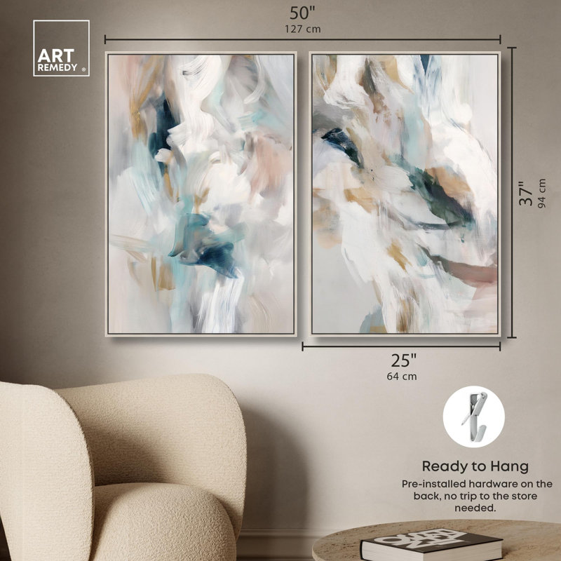 «Whispering Colors Duo», reproduction d'art sur toile par Art Remedy, cadre argenté, 24 x 36, H 37 po x l 25 po