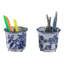 Contenants de rangement en grès cérame à motif floral et scénique traditionnel Glam Decor pour la maison ou le bureau, ensemble de 2 à 4 po - bleu et blanc
