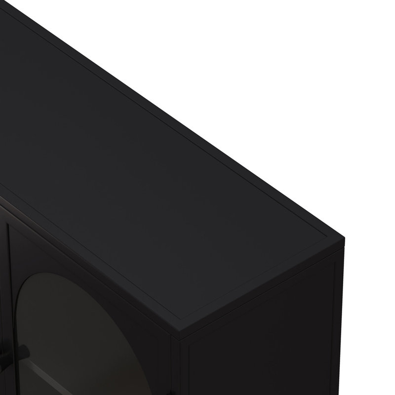 Four-Door Glass Wall Cabinet Storage, Black