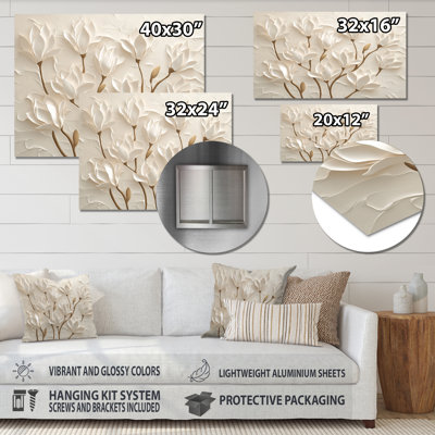 Beige Magnolia Tree Glow II - Landscapes Metal Wall Decor, Tree Metal Print