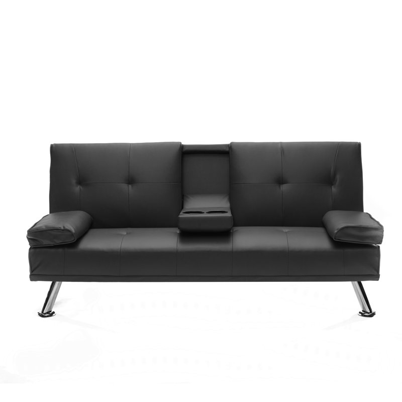 Devahn 3 Seater Faux Leather Sleeper, Black