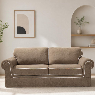 85" Corduroy Loveseat Sofa for Living Room, Boneless Sofa with Wide Rolled Arms, Deep Seated Cloud Couch with Lock-Stitched Edges, Skin-Friendly Comfy 2-Seater Couch, Light Brown