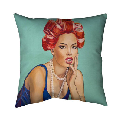 Pin up girl with curlers - 18"x18" Throw pillow - Poly twill - Print on demand
