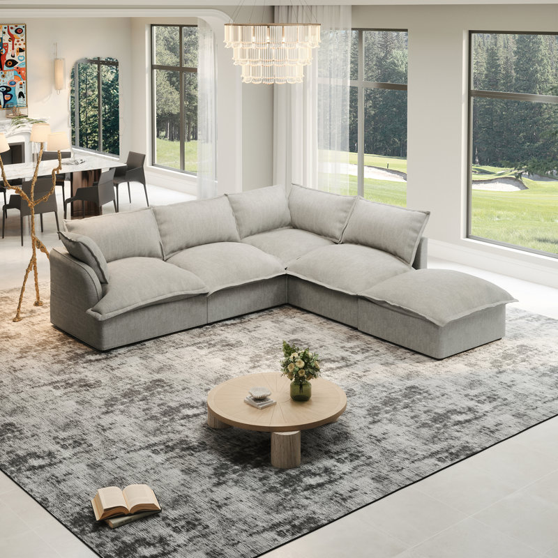 Canapé rembourré, Canapé modulaire Cloud, Mélange de lin gris