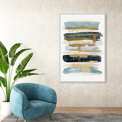 «Abstract Ocean Line» bleu / or / beige - impression sur toile