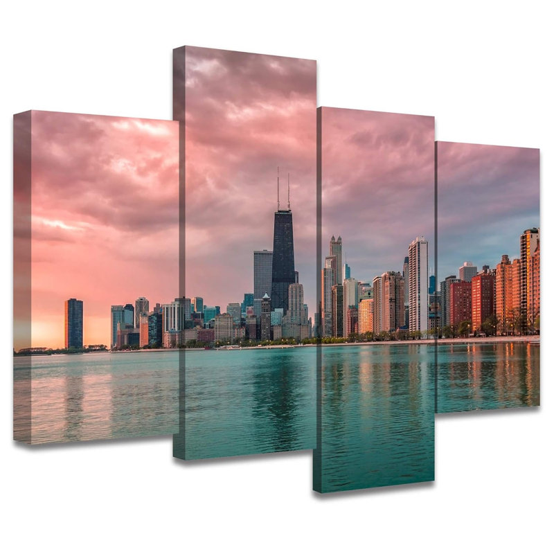 «Architecture Building Chicago Skyline Cityscape», impression sur toile tendue 4 pièces