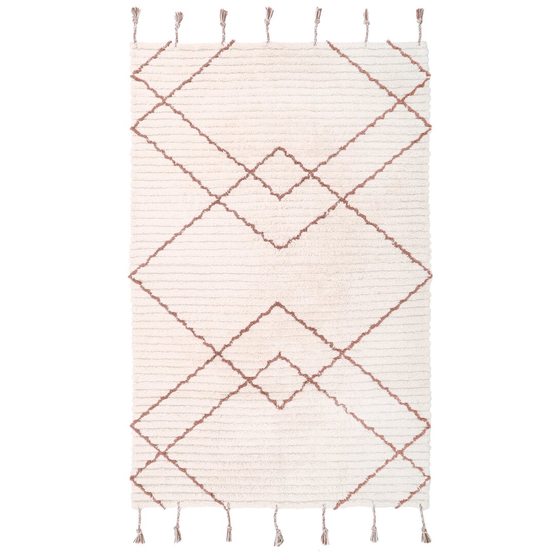 Handgefertigter Teppich Oney aus Baumwolle in Rosa/Beige