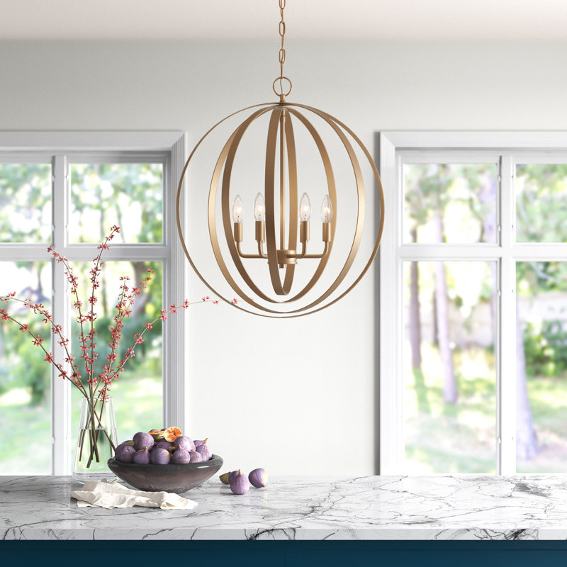 Cueva 6 - Light Dimmable Globe Chandelier, Burnished Brass