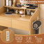 Table de coiffeuse avec miroir éclairé à DEL, prise de courant et support pour sèche-cheveux - Tabouret confortable avec rangement intelligent pour les petites chambres à coucher