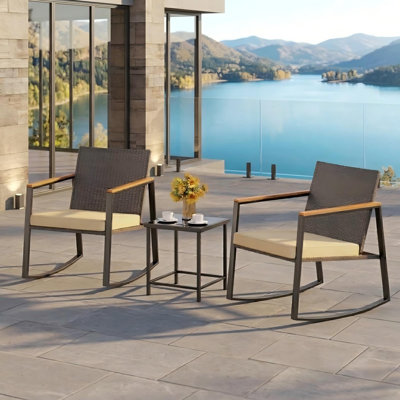 3 Piece Outdoor Conversation Furniture Set 2- Person Seat Group