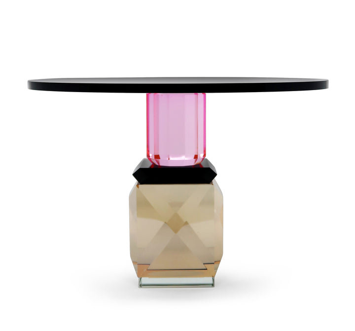 Crystal Cake Plate Black with Amber/Pink Base