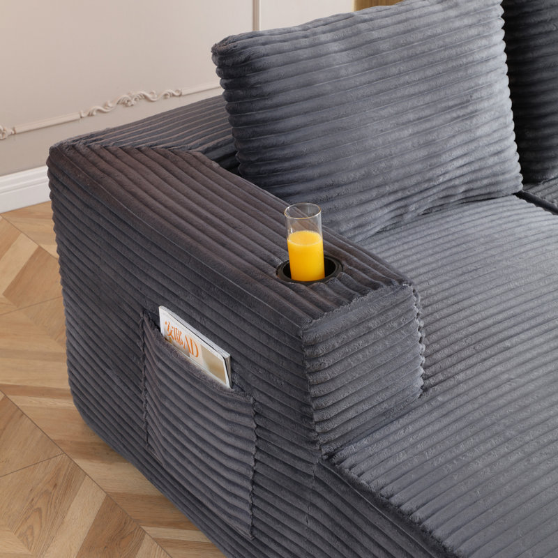 Grand canapé modulaire en forme de U sans dossier de 132 po avec méridienne, siège modulaire en forme de U avec siège profond, canapé confortable avec pochettes et poche latérale, gris, sans assemblage requis - gris