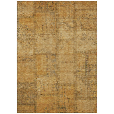 9' X 12' Peach Gray And Charcoal Patchwork Washable Indoor Outdoor Area Rug