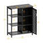 Black Bamboo Bathroom Cabinet Freestanding with Door and Shelves 87 x 66 x 33 cm