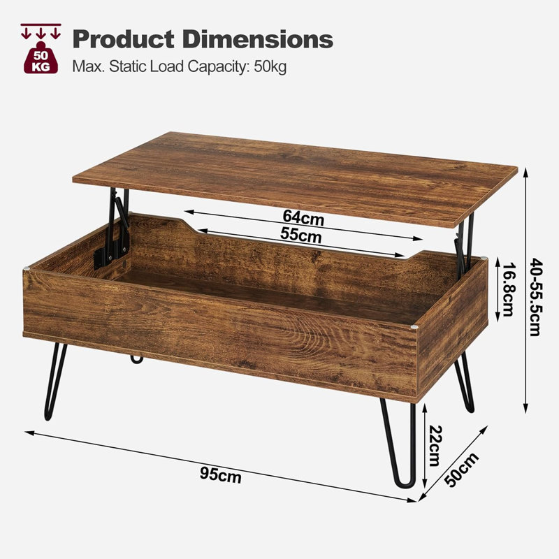 Darlene Lift Top Four Leg Coffee Table with Storage
