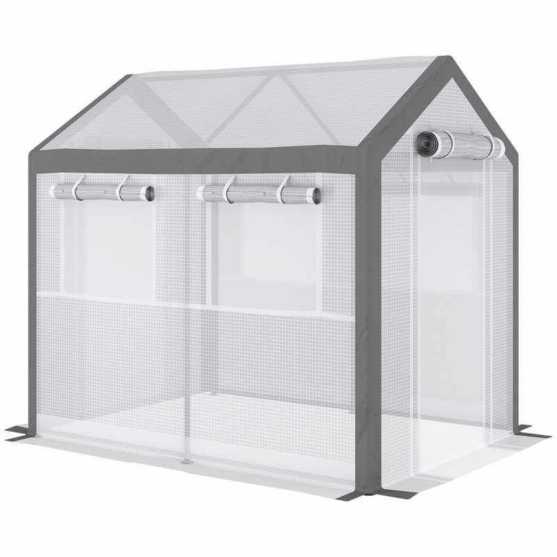 Serre de plain-pied, serre extérieure avec 6 fenêtres à enroulement, 2 portes à fermeture à glissière, housse de protection contre les intempéries