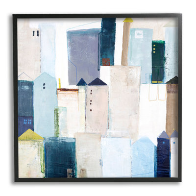 Urban City Street, peinture abstraite de paysage sur fond bleu surdimensionné, giclée sur toile noire, art texturé par Fabrikken