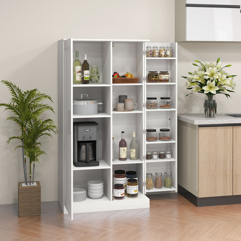 14 armoires de cuisine autoportantes, 2 portes, 2 tablettes réglables blanches, pour le salon et la salle à manger, blanc