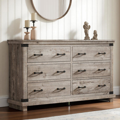 Commode 6 tiroirs Quan avec espace de rangement spacieux, gris clair