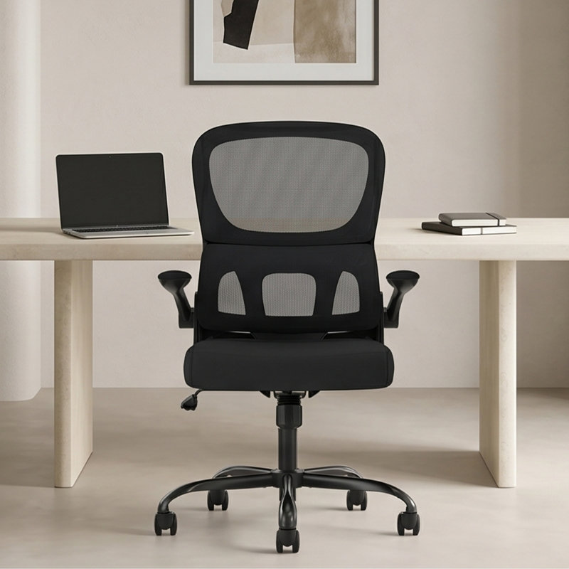 Mesh Ergonomic Office Chair, Adjustable Lumbar Support Computer Desk Chair, Flip-Up Armrest, 90°-120° Tilt Rolling Task Chair, 350lbs Heavy Duty for Study