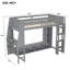Lit mezzanine en bois pour lit de jeu simple avec bureau intégré, plusieurs tablettes de rangement, éclairage à DEL et un portemanteau suspendu pratique pour une utilisation optimale de l'espace-1764708893