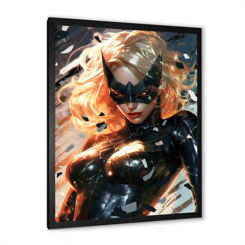Portrait de femme super-héros sur toile, H 20 po x l 12 po x P 1 po, Cadre simple noir